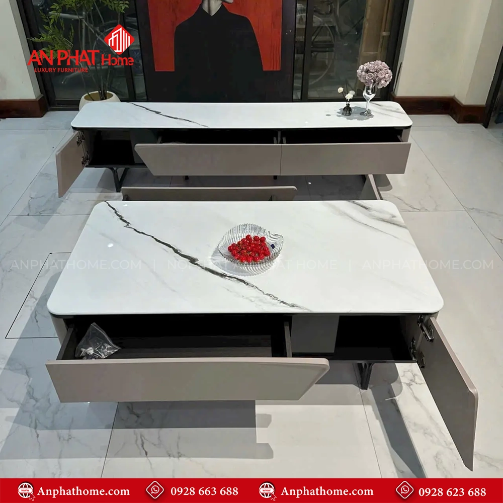 Bộ bàn trà tủ kệ tivi mặt đá nhập khẩu B-3003 13 Bàn trà sofa giá rẻ hiện đại