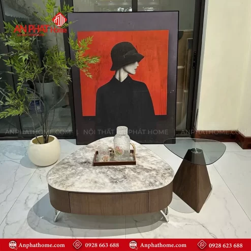 Combo ban tra ke tivi go oc cho ket hop mat da kim sa B 3000 3