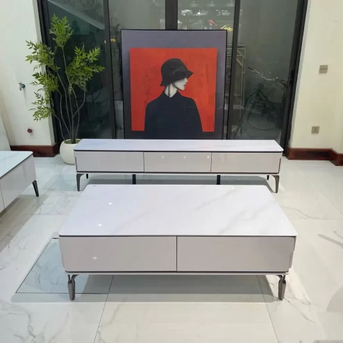 Combo bàn trà tủ kệ tivi mặt đá Ceramic nhập khẩu B-2998 An Phát Home