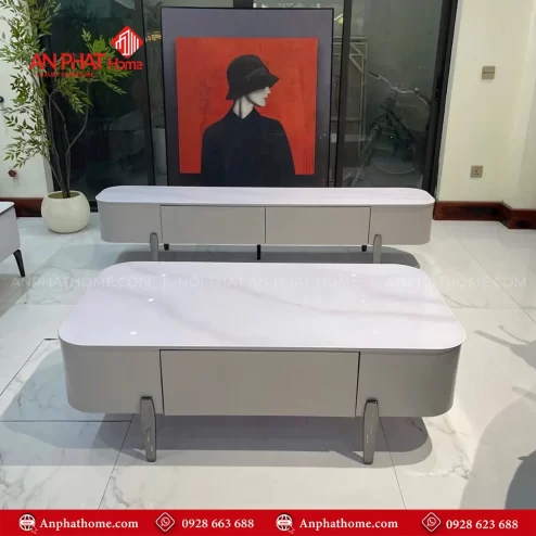 Combo bàn trà tủ kệ tivi mặt đá Ceramic nhập khẩu B-2998 An Phát Home