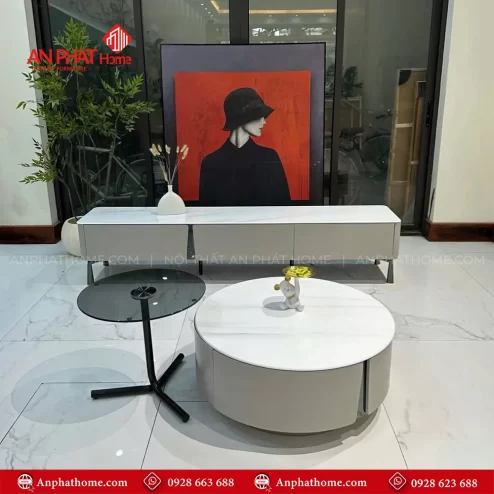 Combo bàn trà tủ kệ tivi mặt đá cao cấp B-2997 An Phát Home