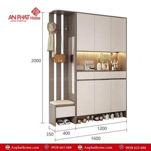 Thiết kế mẫu tủ giày kịch trần đẹp