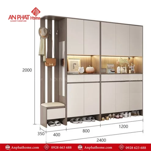 Tủ giày kịch trần kèm đèn Led đẹp