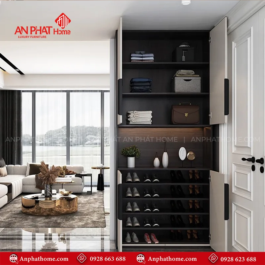 Mẫu tủ giày kịch trần bằng gỗ MDF T-5520 9 Đóng tủ giày kịch trần giá rẻ tại Hà Nội, TPHCM