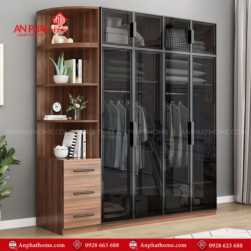 Mẫu tủ quần áo cánh kính kết hợp kệ trang trí đẹp TA-689 7 Mẫu tủ quần áo cánh kính kết hợp kệ trang trí đẹp TA-689 An Phát Home
