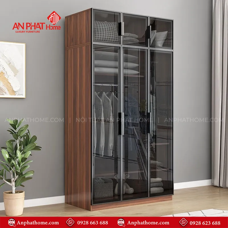 Mẫu tủ quần áo cánh kính kết hợp kệ trang trí đẹp TA-689 8 Mẫu tủ quần áo trong phòng ngủ