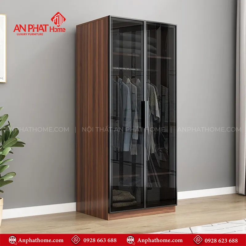 Mẫu tủ quần áo cánh kính kết hợp kệ trang trí đẹp TA-689 9 Mẫu tủ quần áo gỗ đẹp hiện đại