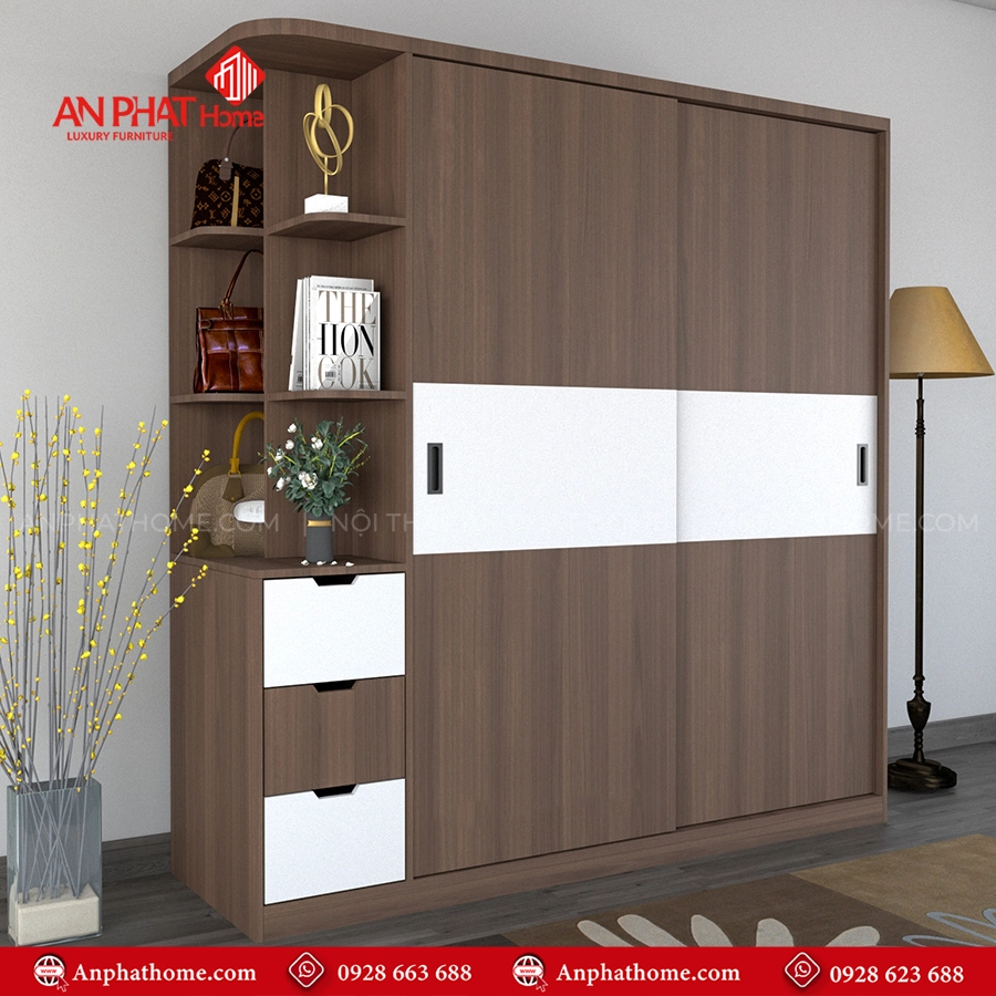 Mẫu tủ quần áo cánh lùa có kệ trang trí TA-702 10 Mẫu tủ quần áo trong phòng ngủ hiện đại