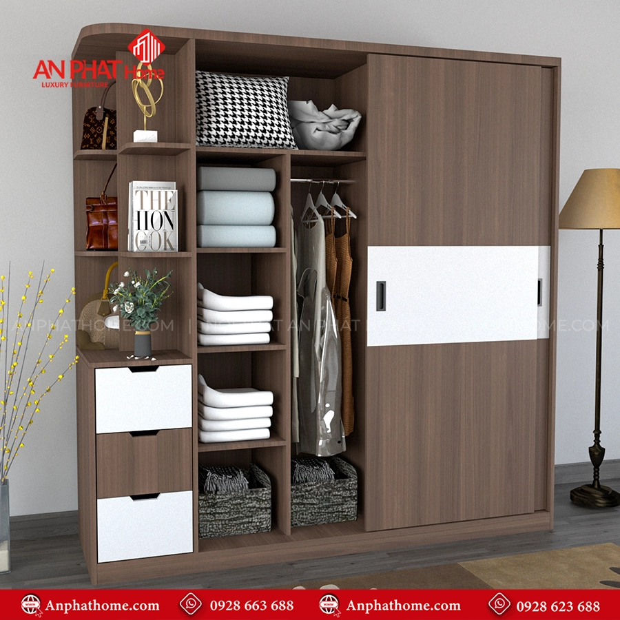 Mẫu tủ quần áo cánh lùa có kệ trang trí TA-702 12 Mẫu tủ quần áo trong phòng ngủ hiện đại