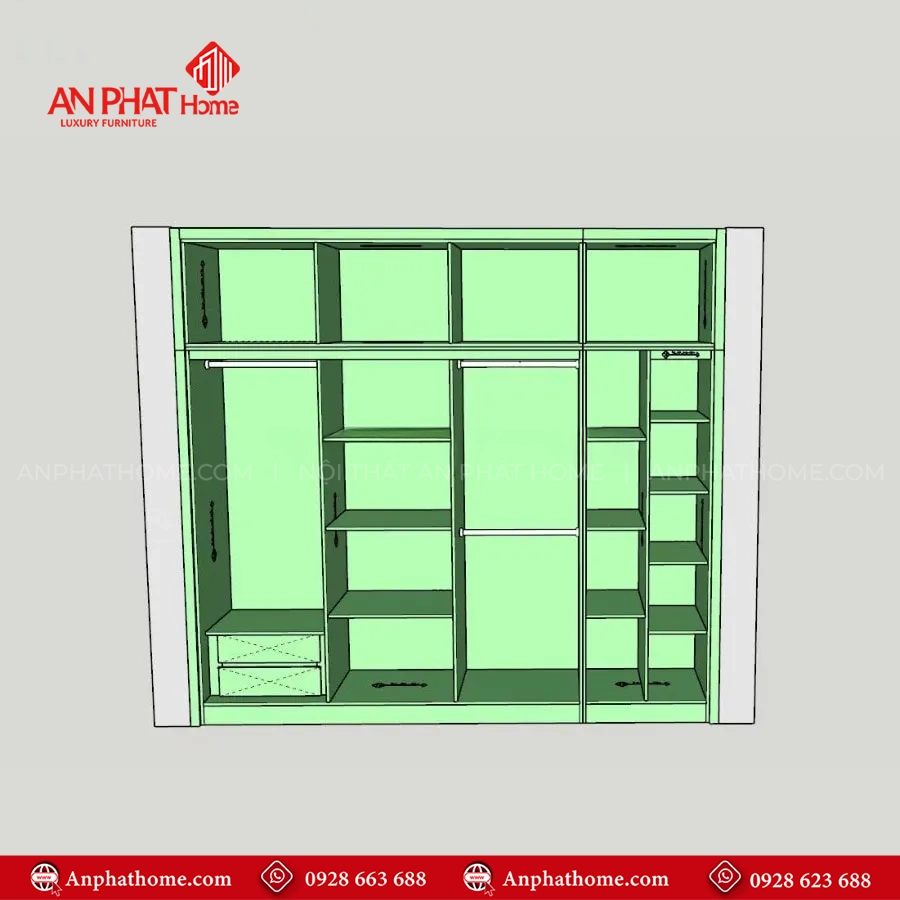 Mẫu tủ quần áo phòng ngủ âm tường đẹp TA-668 12 Tủ quần áo thiết kế theo yêu cầu