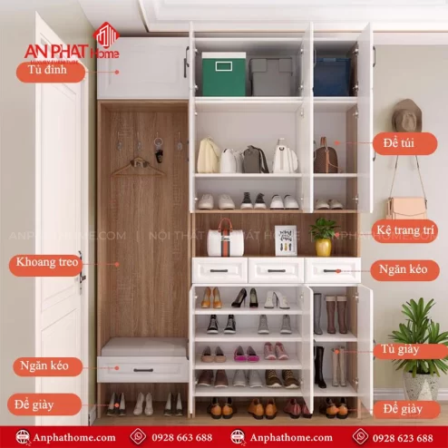 Mẫu tủ giày kết hợp để đồ