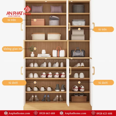 Mẫu tủ giày dép bằng gỗ đa dạng kích thước