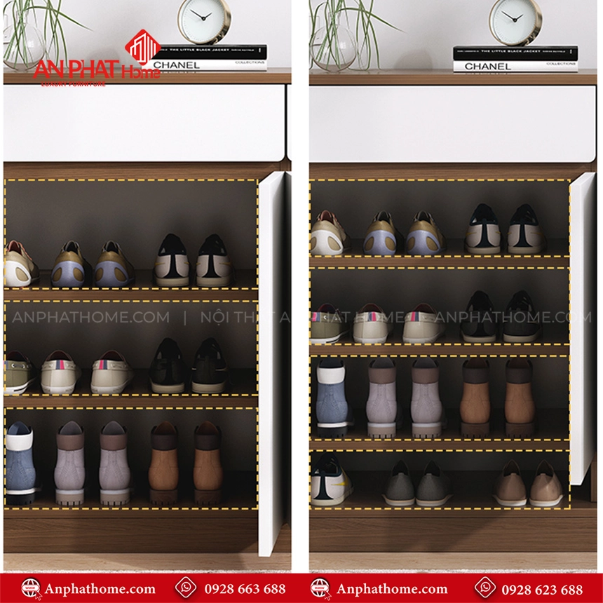 Tủ đựng giày gỗ thiết kế thanh lịch T-5496 8 Top mẫu tủ đựng giày dép thông minh