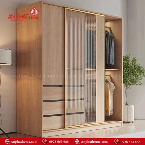 Tủ đựng quần áo cánh kính sọc mờ TA-617 An Phát Home