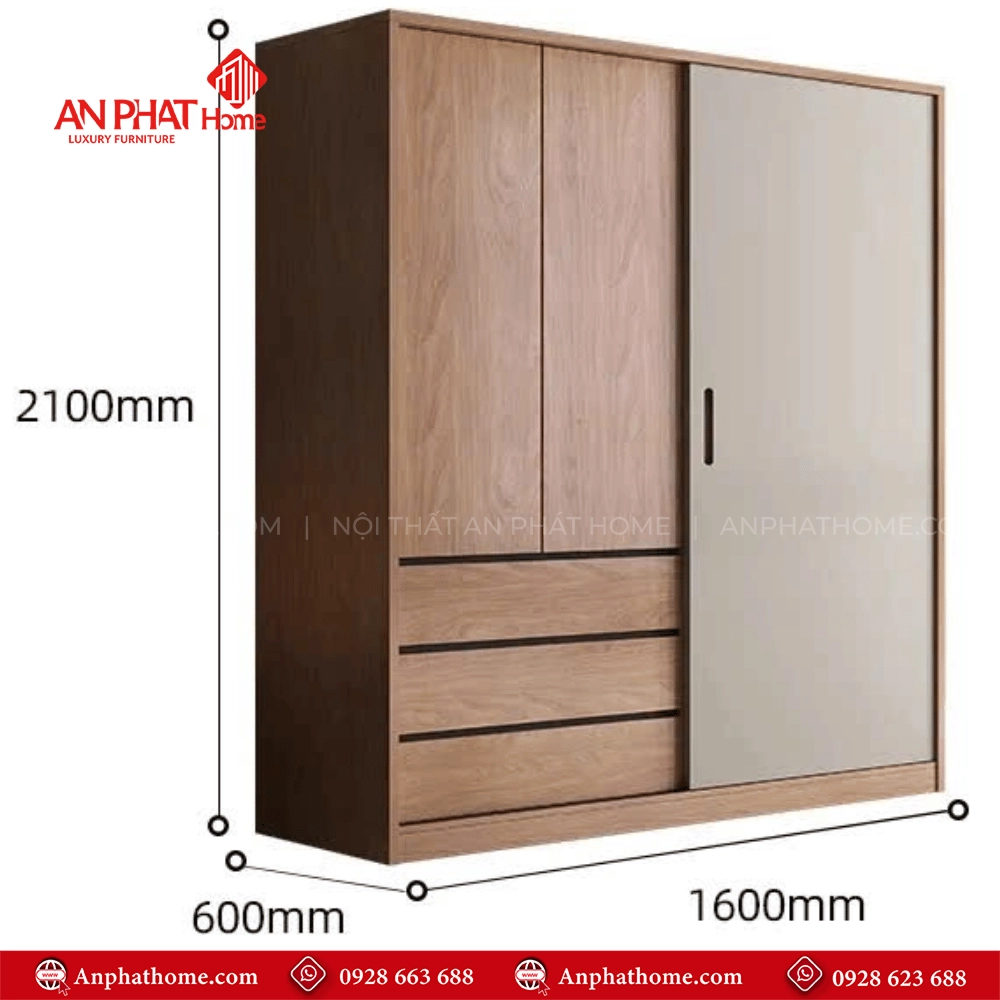 Tủ đựng quần áo cánh lùa gỗ MDF TA-610 14 Tủ quần áo gỗ MDF