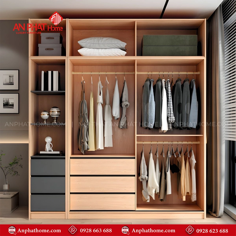 Tủ đựng quần áo gỗ TA-606 12 Tủ quần áo gỗ công nghiệp cửa lùa