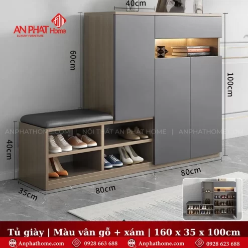 Tủ đựng giày dép bằng gỗ sồi