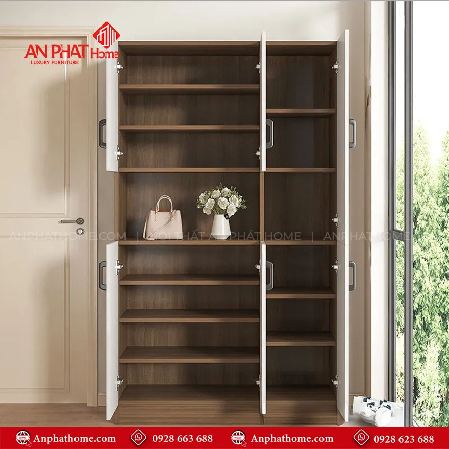 Tủ giày kết hợp để đồ đẹp T-5515 14 Tủ giày gỗ nhiều ngăn