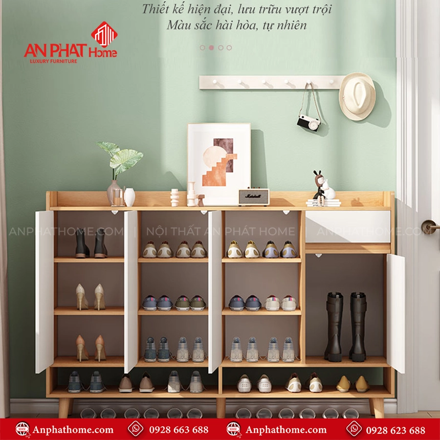 Tủ giày trang trí phòng khách đẹp T-5495 12 Mẫu tủ giày dép bằng gỗ công nghiệp