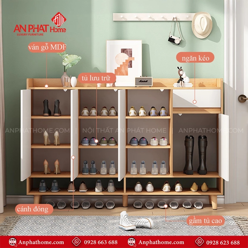 Tủ giày trang trí phòng khách đẹp T-5495 13 Mẫu tủ giày dép hiện đại