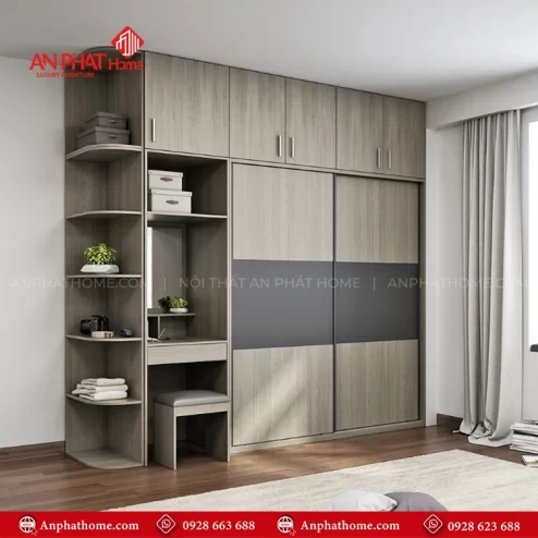 Tủ quần áo cánh lùa kết hợp bàn trang điểm TA-614 An Phát Home