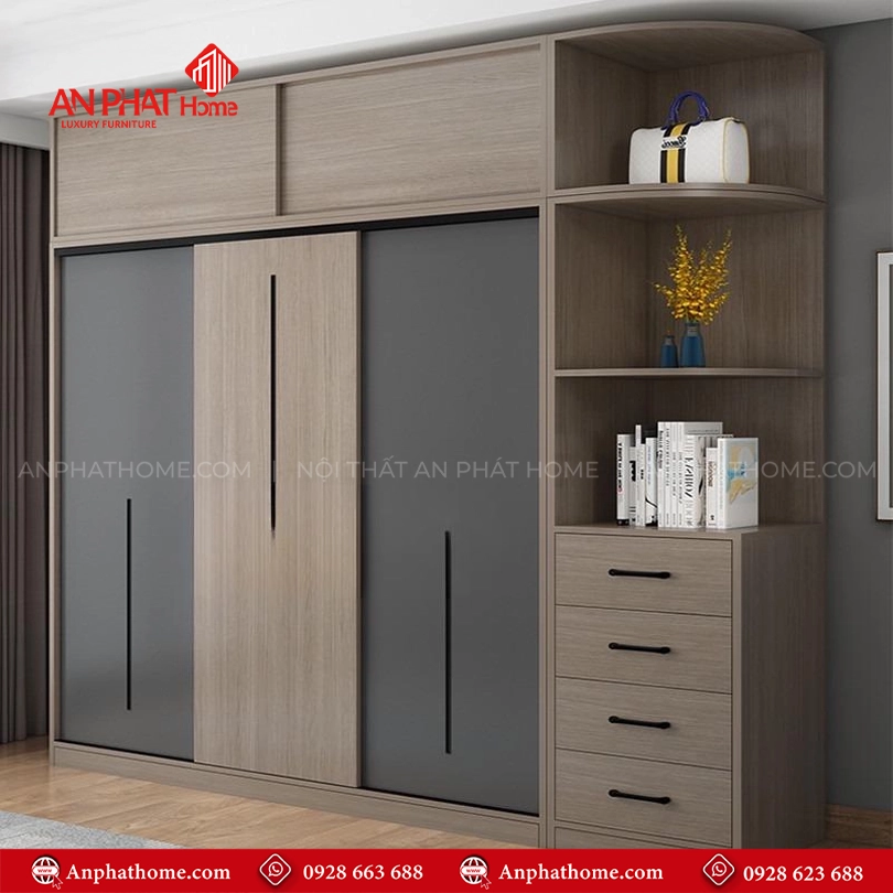 Tủ quần áo gỗ đẹp AT-607 16 Tủ quần áo gỗ công nghiệp cửa lùa