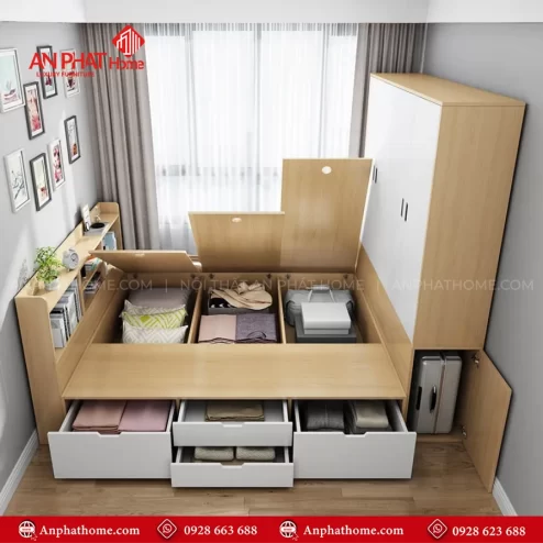 Mẫu tủ quần áo kết hợp giường ngủ