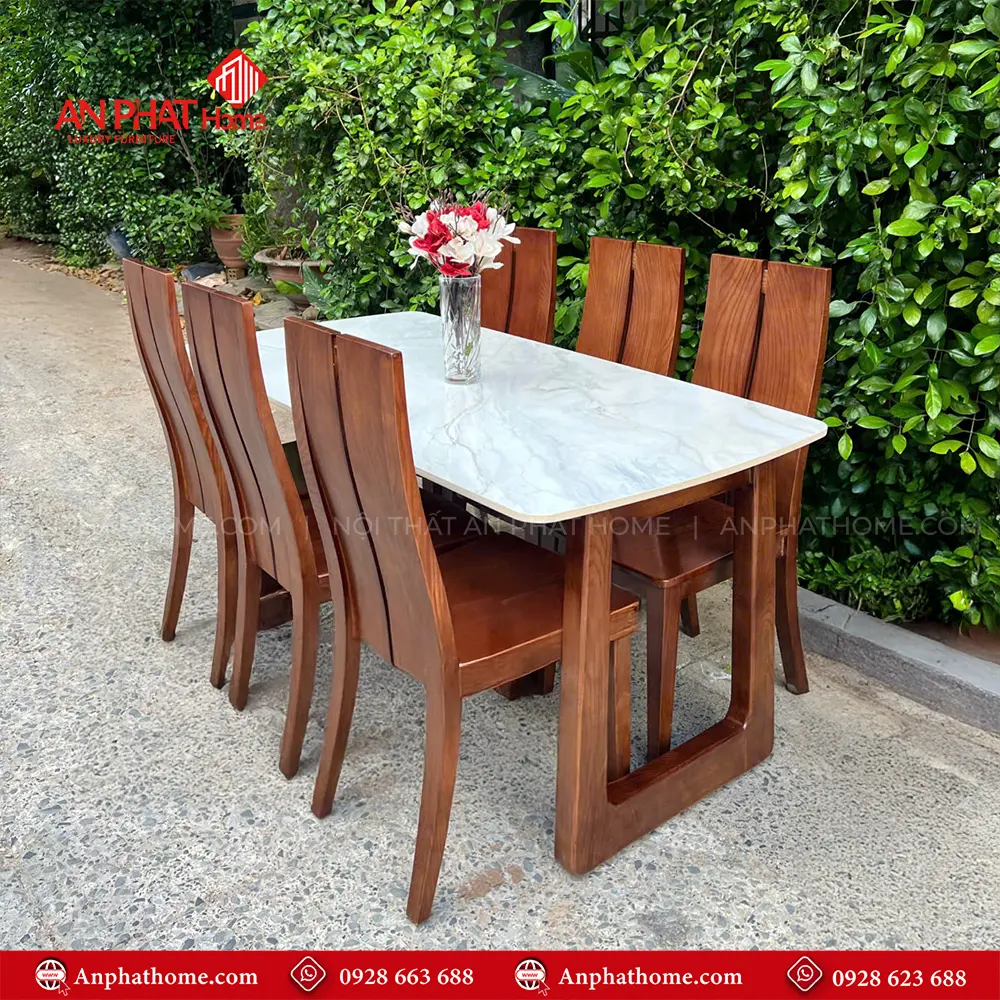 Bàn ăn gỗ sồi sơn màu gỗ óc chó mặt đá BA-2098 3 Bàn ăn gỗ sồi sơn màu gỗ óc chó mặt đá BA-2098, quý khách có thể lựa chọn kích thước bàn từ dài 1m60 – 1m80 – 2m hoặc lớn hơn, để phù hợp với nhu cầu sử dụng, 1m60 – 1m80 – 2m đi kèm 6 ghế theo bộ, Ngoài da có thể đặt mua thêm số lượng ghế ngồi để phù hợp với nhu cầu sử dụng. Lưu ý mẫu bàn BA-2098 chỉ phù hợp làm từ kích thước dài 1m60 trở lên, nhỏ hơn quý khách lựa chọn mẫu chân đơn để phù hợp với thiết kế.