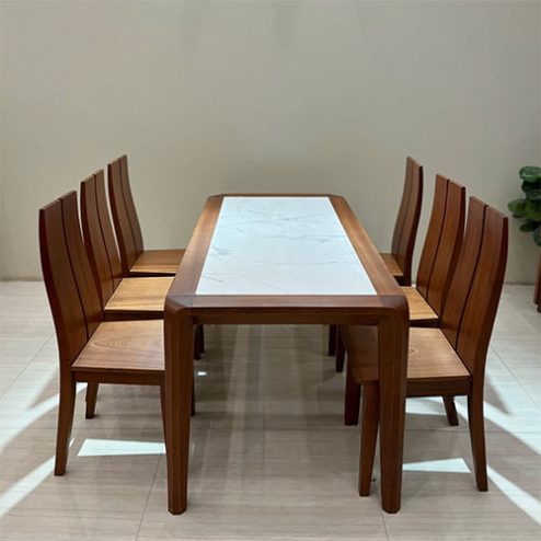 Bàn ăn gỗ xoan đào mặt đá 6 ghế sang trọng BA-2081