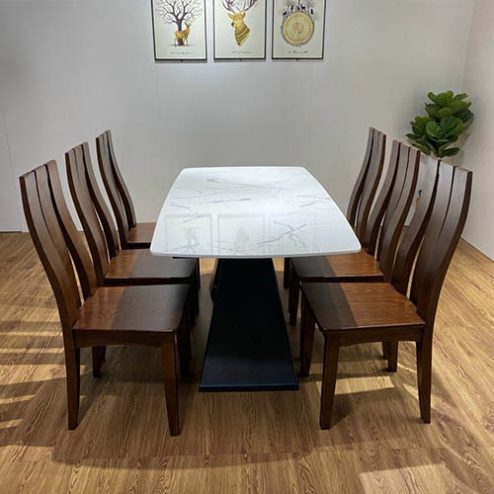 Bàn ăn mặt đá ghế gỗ sồi nga hiện đại BA-3030