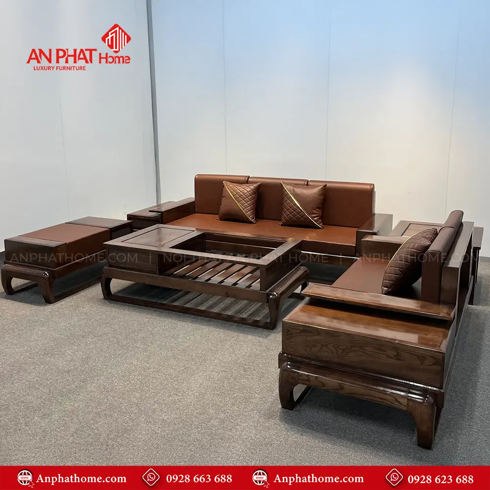 Bàn Ghế Phòng Khách Sofa Gỗ Sồi Hiện Đại F-1368 10 Bàn Ghế Phòng Khách, Thiết Kế Hiện Đại