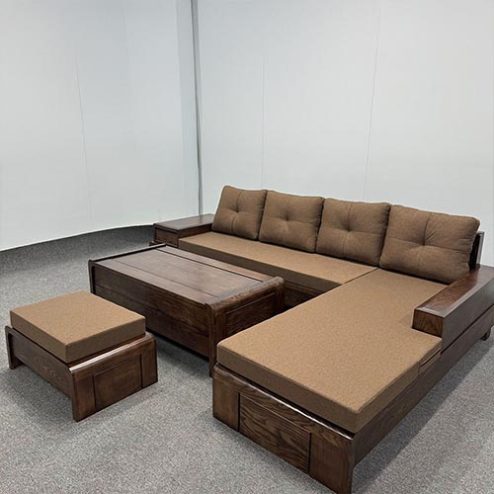 Bàn Ghế Phòng Khách Sofa Góc Gỗ Sồi F-1365