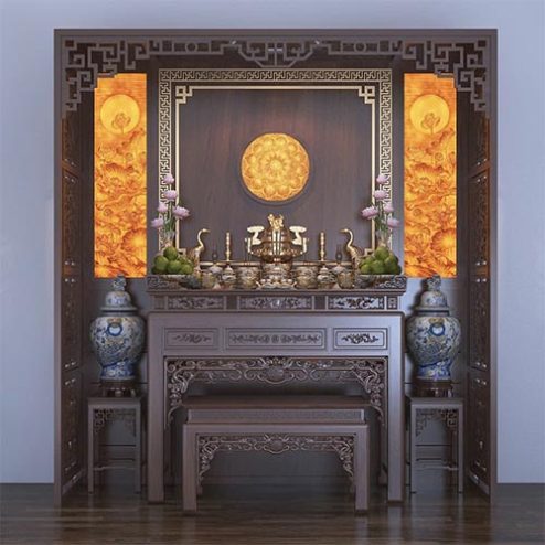 Bàn Thờ Chung Cư Gỗ Gụ Có Vách 2 Bên BT-2592