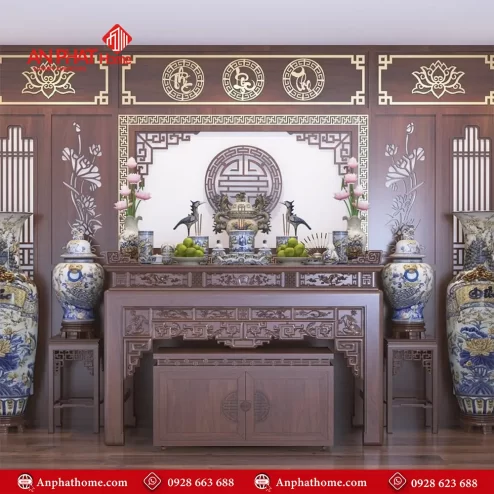 Bàn Thờ Đẹp Hiện Đại Kết Hợp Vách Ốp Phòng Thờ BT-2419