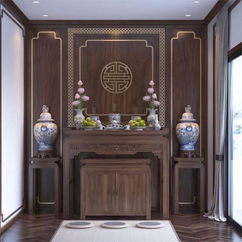 Bàn Thờ Đẹp Kết Hợp Vách Ốp Trang Trí BT-2433