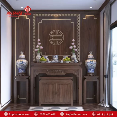 Bàn Thờ Đẹp Kết Hợp Vách Ốp Trang Trí BT-2433