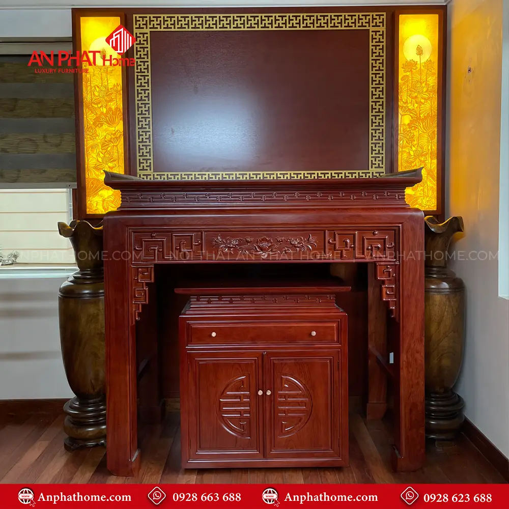Bàn Thờ Gia Tiên Gỗ Gõ Đỏ BT-2569 12 Bàn Thờ Gia Tiên Gỗ Gõ Đỏ BT-2569