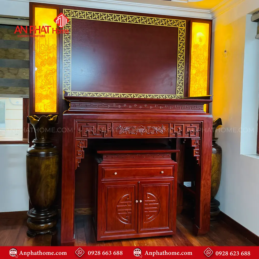 Bàn Thờ Gia Tiên Gỗ Gõ Đỏ BT-2569 11 Bàn Thờ Gia Tiên Gỗ Gõ Đỏ BT-2569