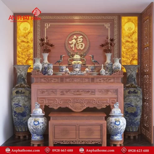 Bàn Thờ Gia Tiên Kết Hợp Vách Ngăn Trang Trí BT-2417