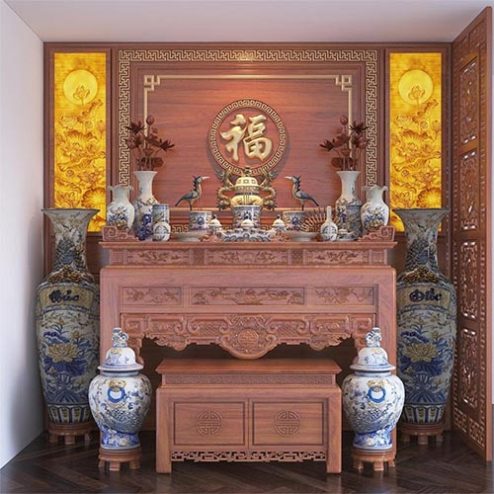 Bàn Thờ Gia Tiên Kết Hợp Vách Ngăn Trang Trí BT-2417