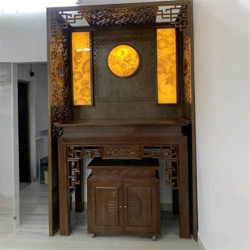 Bàn Thờ Gia Tiên Kết Hợp Vách Và Tranh Trúc Chỉ BT-2574