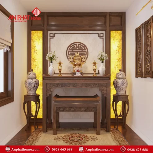 Bàn Thờ Hiện Đại Kết Hợp Vách Ốp Và Tranh Trúc Chỉ BT-2446