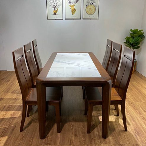 Bộ bàn ăn 6 ghế gỗ sồi nga màu óc chó sang trọng BA-3002