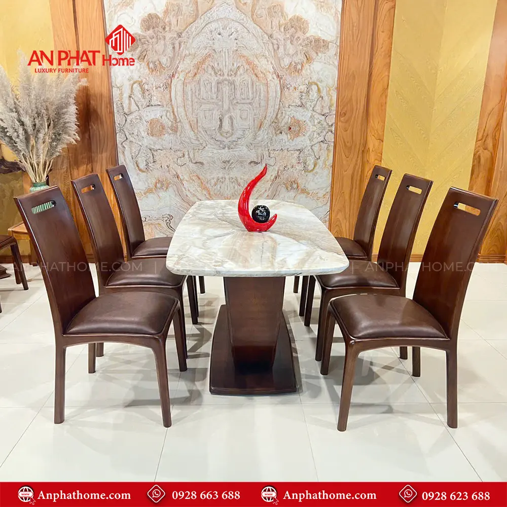 Bộ bàn ăn cao cấp gỗ sồi 6 ghế BA-2009 3 Bộ bàn ăn cao cấp gỗ sồi 6 ghế BA-2009, quý khách có thể lựa chọn kích thước bàn từ dài 1m40 - 1m60 – 1m80 – 2m hoặc lớn hơn, để phù hợp với nhu cầu sử dụng, 1m60 – 1m80 – 2m đi kèm 6 ghế theo bộ, Ngoài da có thể đặt mua thêm số lượng ghế ngồi để phù hợp với nhu cầu sử dụng. Lưu ý mẫu bàn BA-2009 chỉ phù hợp làm từ kích thước dài 1m60 trở lên, nhỏ hơn quý khách lựa chọn mẫu chân đơn để phù hợp với thiết kế.