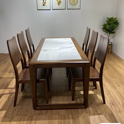 Bộ bàn ăn gỗ sồi mặt đá 6 ghế hiện đại BA-3008