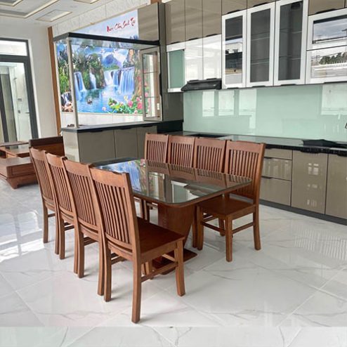 Bộ bàn ăn gỗ sồi nga 8 ghế hiện đại BA-3004