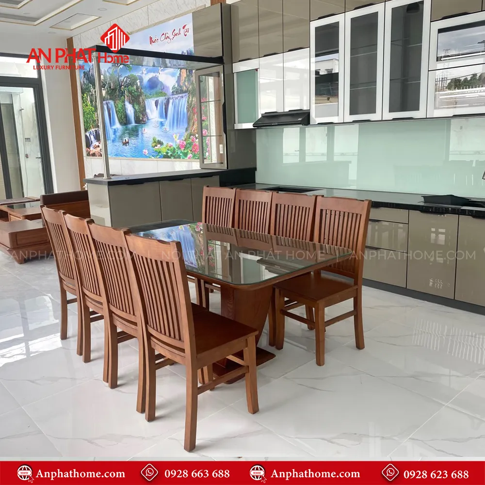 Bộ bàn ăn gỗ sồi nga 8 ghế hiện đại BA-3004 7 Bộ bàn ăn gỗ sồi nga 8 ghế hiện đại BA-3004, quý khách có thể lựa chọn kích thước bàn từ dài 1m60 – 1m80 – 2m hoặc lớn hơn, để phù hợp với nhu cầu sử dụng, 1m60 – 1m80 – 2m đi kèm 6 ghế theo bộ, Ngoài da có thể đặt mua thêm số lượng ghế ngồi để phù hợp với nhu cầu sử dụng. Lưu ý mẫu bàn BA-3004 chỉ phù hợp làm từ kích thước dài 1m60 trở lên, nhỏ hơn quý khách lựa chọn mẫu chân đơn để phù hợp với thiết kế