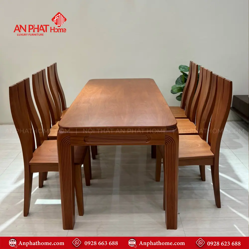 Bộ bàn ăn gỗ xoan đào 6 ghế BA-2085 3 Bộ bàn ăn gỗ xoan đào 6 ghế BA-2085, quý khách có thể lựa chọn kích thước bàn từ dài 1m20 – 1m80 hoặc lớn hơn, để phù hợp với nhu cầu sử dụng, Bộ bàn 1m20 sẽ đi kèm 4 ghế, bàn 1m40 – 1m60 – 1m80 đi kèm 6 ghế theo bộ, Ngoài da có thể đặt mua thêm số lượng ghế ngồi để phù hợp với nhu cầu sử dụng.