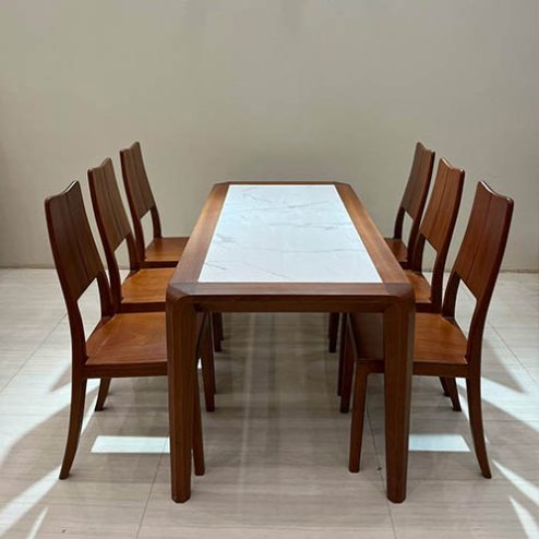 Bộ bàn ăn gỗ xoan đào mặt đá 6 ghế BA-2090