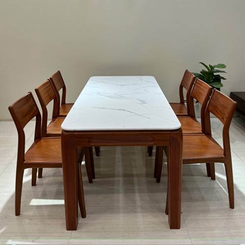 Bộ bàn ăn gỗ xoan đào mặt đá cao cấp BA-2088